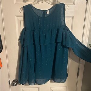 Old Navy Teal Cold-Shoulder Ruffle Blouse